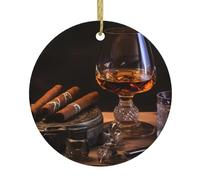 Christmas Ceramic Round Pendants YYHHAOFA Cigar and Whiskey Picture are Smooth and Delicate for Holiday Decoration Party Dance and storefront