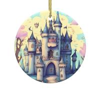Christmas Ceramic Round Pendants YYHHAOFA Fairytale Castle Picture are Smooth and Delicate for Holiday Decoration Party Dance and storefront