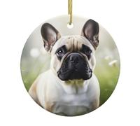 Christmas Ceramic Round Pendants YYHHAOFA French Bulldog Picture are Smooth and Delicate for Holiday Decoration Party Dance and storefront