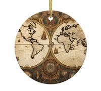 Christmas Ceramic Round Pendants YYHHAOFA Vintage Old World map Picture are Smooth and Delicate for Holiday Decoration Party Dance and storefront