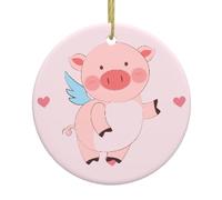Christmas Ceramic Round Pendants YYHWHJDE Cartoon Flying Pig Printing are Smooth and Delicate for Holiday Decoration Party Dance and storefront