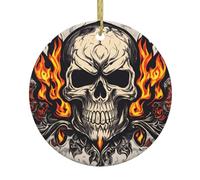 Christmas Ceramic Round Pendants YYHWHJDE fire Skull Printing are Smooth and Delicate for Holiday Decoration Party Dance and storefront