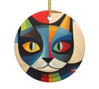 Christmas Ceramic Round Pendants YYHWHJDE Modern Art Cat Printing are Smooth and Delicate for Holiday Decoration Party Dance and storefront