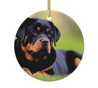 Christmas Ceramic Round Pendants YYHWHJDE Rottweiler Wallpaper Printing are Smooth and Delicate for Holiday Decoration Party Dance and storefront