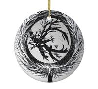 Christmas Ceramic Round Pendants YYHWHJDE The Abstractionist Tree Printing are Smooth and Delicate for Holiday Decoration Party Dance and storefront