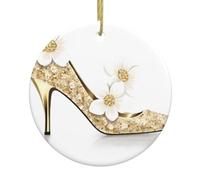 Christmas Ceramic Round Pendants YYHWHJDE The Story of Flowers and high Heels Printing are Smooth and Delicate for Holiday Decoration Party Dance and storefront