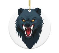 Christmas Ceramic Round Pendants YYHWHJDE The Wolf with Bared Fangs and Claws Printing are Smooth and Delicate for Holiday Decoration Party Dance and storefront