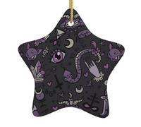 Christmas Ceramic Star Ornaments AEKGOHP Purple Black Goth Spooky Pattern Hanging Home Decor For Shopping Centres Homes and Retail Outlets