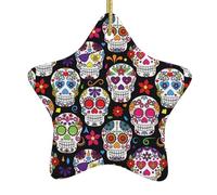 Christmas Ceramic Star Ornaments WHJSHOP Sugar Skulls Prints Hanging Home Decor For Shopping Centres Homes and Retail Outlets