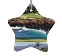 Christmas Ceramic Star Ornaments YUGTAEE Hawaii Beach Golf Course Printed Hanging Home Decor For Shopping Centres Homes and Retail Outlets