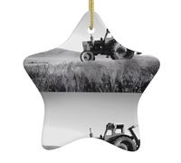 Christmas Ceramic Star Ornaments YUGTAEE Tractor Agriculture Tranquil Printed Hanging Home Decor For Shopping Centres Homes and Retail Outlets