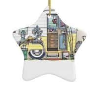 Christmas Ceramic Star Ornaments YYHHAOFA Happy Campers Picture Hanging Home Decor For Shopping Centres Homes and Retail Outlets