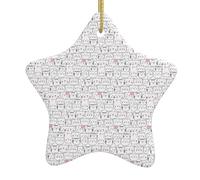 Christmas Ceramic Star Pendant-Decorated With Five-Pointed Stars Printed On Both Sides, White Porcelain Christmas Day Atmosphere Decoration Souvenir (With Gold Lanyard)