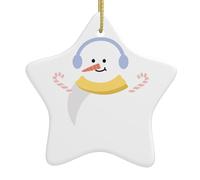 Christmas Ceramic Star Pendant-Decorated With Five-Pointed Stars Printed On Both Sides, White Porcelain Christmas Day Atmosphere Decoration Souvenir (With Gold Lanyard)