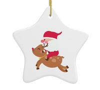 Christmas Ceramic Star Pendant-Decorated With Five-Pointed Stars Printed On Both Sides, White Porcelain Christmas Day Atmosphere Decoration Souvenir (With Gold Lanyard)