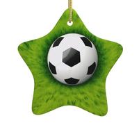 Christmas Ceramic Star Pendant-Decorated With Five-Pointed Stars Printed On Both Sides, White Porcelain Christmas Day Atmosphere Decoration Souvenir (With Gold Lanyard)