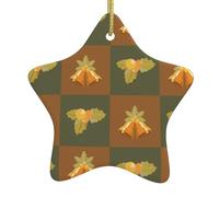 Christmas Ceramic Star Pendant-Decorated With Five-Pointed Stars Printed On Both Sides, White Porcelain Christmas Day Atmosphere Decoration Souvenir (With Gold Lanyard)