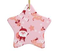 Christmas Ceramic Star Pendant-Decorated With Five-Pointed Stars Printed On Both Sides, White Porcelain Christmas Day Atmosphere Decoration Souvenir (With Gold Lanyard)
