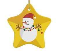 Christmas Ceramic Star Pendant-Decorated With Five-Pointed Stars Printed On Both Sides, White Porcelain Christmas Day Atmosphere Decoration Souvenir (With Gold Lanyard)
