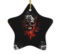 Christmas Ceramic Star Pendant-Decorated With Five-Pointed Stars Printed On Both Sides, White Porcelain Christmas Day Atmosphere Decoration Souvenir (With Gold Lanyard)