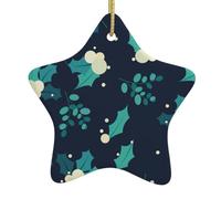 Christmas Ceramic Star Pendant-Decorated With Five-Pointed Stars Printed On Both Sides, White Porcelain Christmas Day Atmosphere Decoration Souvenir (With Gold Lanyard)