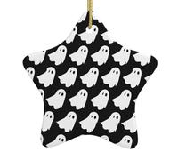 Christmas Ceramic Star Pendant-Decorated With Five-Pointed Stars Printed On Both Sides, White Porcelain Christmas Day Atmosphere Decoration Souvenir (With Gold Lanyard)