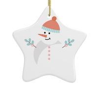 Christmas Ceramic Star Pendant-Decorated With Five-Pointed Stars Printed On Both Sides, White Porcelain Christmas Day Atmosphere Decoration Souvenir (With Gold Lanyard)