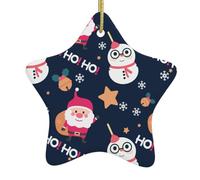 Christmas Ceramic Star Pendant-Decorated With Five-Pointed Stars Printed On Both Sides, White Porcelain Christmas Day Atmosphere Decoration Souvenir (With Gold Lanyard)