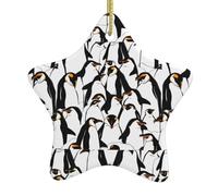 Christmas Ceramic Star Pendant-Decorated With Five-Pointed Stars Printed On Both Sides, White Porcelain Christmas Day Atmosphere Decoration Souvenir (With Gold Lanyard)