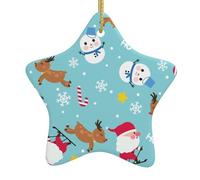 Christmas Ceramic Star Pendant-Decorated With Five-Pointed Stars Printed On Both Sides, White Porcelain Christmas Day Atmosphere Decoration Souvenir (With Gold Lanyard)