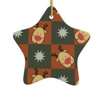 Christmas Ceramic Star Pendant-Decorated With Five-Pointed Stars Printed On Both Sides, White Porcelain Christmas Day Atmosphere Decoration Souvenir (With Gold Lanyard)