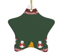 Christmas Ceramic Star Pendant-Decorated With Five-Pointed Stars Printed On Both Sides, White Porcelain Christmas Day Atmosphere Decoration Souvenir (With Gold Lanyard)