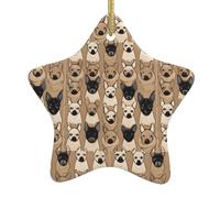 Christmas Ceramic Star Pendant-Decorated With Five-Pointed Stars Printed On Both Sides, White Porcelain Christmas Day Atmosphere Decoration Souvenir (With Gold Lanyard)