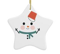 Christmas Ceramic Star Pendant-Decorated With Five-Pointed Stars Printed On Both Sides, White Porcelain Christmas Day Atmosphere Decoration Souvenir (With Gold Lanyard)