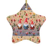 Christmas Ceramic Star Pendant-Decorated With Five-Pointed Stars Printed On Both Sides, White Porcelain Christmas Day Atmosphere Decoration Souvenir (With Gold Lanyard)