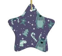 Christmas Ceramic Star Pendant-Decorated With Five-Pointed Stars Printed On Both Sides, White Porcelain Christmas Day Atmosphere Decoration Souvenir (With Gold Lanyard)