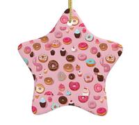 Christmas Ceramic Star Pendant-Decorated With Five-Pointed Stars Printed On Both Sides, White Porcelain Christmas Day Atmosphere Decoration Souvenir (With Gold Lanyard)