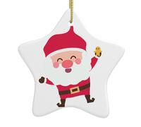 Christmas Ceramic Star Pendant-Decorated With Five-Pointed Stars Printed On Both Sides, White Porcelain Christmas Day Atmosphere Decoration Souvenir (With Gold Lanyard)