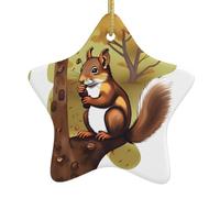 Christmas ceramic star pendant Nut-eating squirrel Prints Christmas tree decoration for shopping malls doors and windows