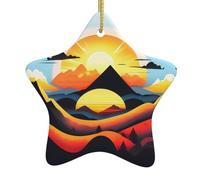 Christmas ceramic star pendant Sunrise Mountain Prints Christmas tree decoration for shopping malls doors and windows