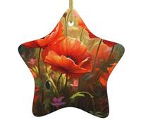 Christmas Ceramic Star-Shaped Ornaments YYHWHJDE Poppies in Bloom Printing Christmas Tree Accessories for Shopping malls Windows and Offices