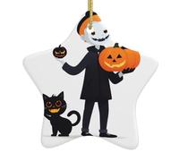 Christmas Ceramic Star-Shaped Ornaments YYHWHJDE The Black cat Ghost Behind The Little boy Printing Christmas Tree Accessories for Shopping malls Windows and Offices
