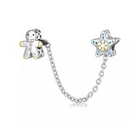 Christmas Chain Charm Bead Gingerbread Man Snowflake Xmas Genuine 925 Sterling Silver Compatible With Pandora Bracelet