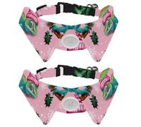 Christmas Chameleon Animal with Hat Pink Background Dog Collar Bowtie, Comfortable Adjustable Dog Bow Tie Collar for Small Boys and Girls Pets