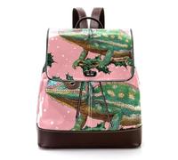 Christmas Chameleon Lizard Animal with Hat Pink Background PU Leather Backpack Purse for Adult, Fashion Unisex College Students Satchel Schoolbag