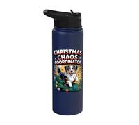 Christmas Chaos Coordinator Xmas Dog Australian Shepherd Stainless Steel Insulated Water Bottle