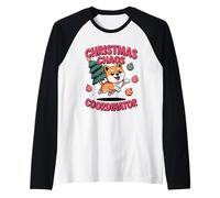 Christmas Chaos Coordinator Xmas Puppy Funny Shiba Inu Raglan Baseball Tee