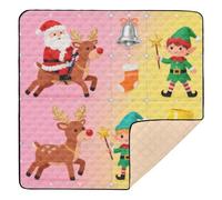 Christmas Characters: Santa Elf Reindeer & Snowman Large Sturdy Baby Playmat for Indoor Outdoor Lightweight Tummy Time Activity Mat for Baby Toddler Infant, 50'' x 50''