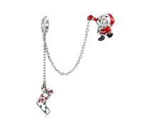 Christmas Charm Beads Original 925 Sterling Silver Love Family Bead Charms for Pandora Bracelets Women's Jewellery (Christmas Safety Chain)