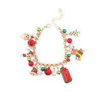 Christmas Charm Bracelet For Women Exquisite Cute Red Green Jingle Bells Tree Candy Cane Gingerbread Man Drop Pendant Link Bangle Adjustable Xmas Merry Holiday Party Costume Accessories Jewelry Gift